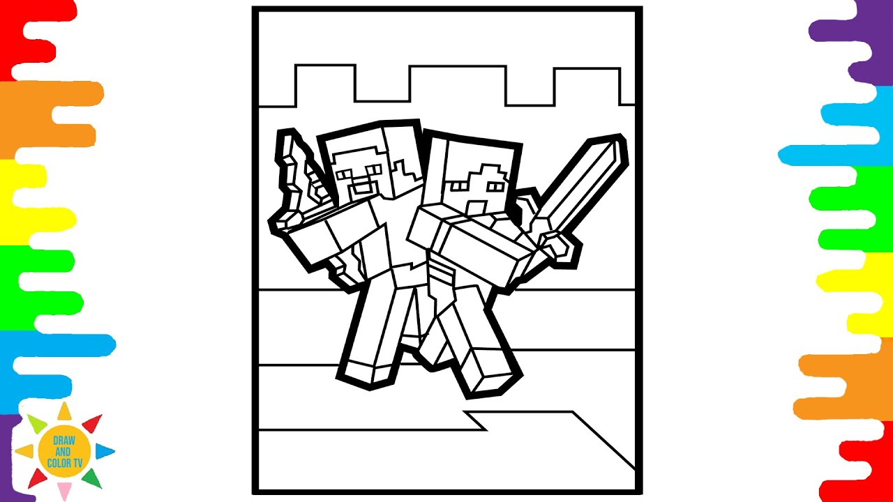 Steve and alex coloring page minecraft coloring page cartoon
