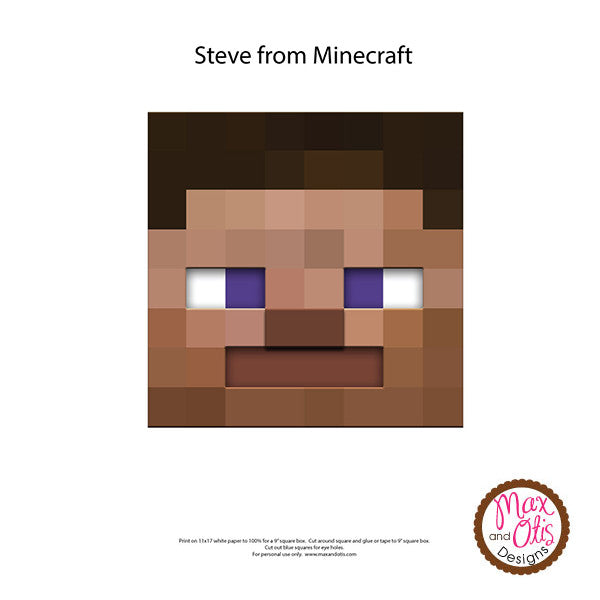 Minecraft steve printable box head â max otis designs
