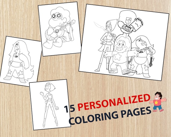 Steven universe printable party coloring pages personalized kids coloring pages printable pdf instant download
