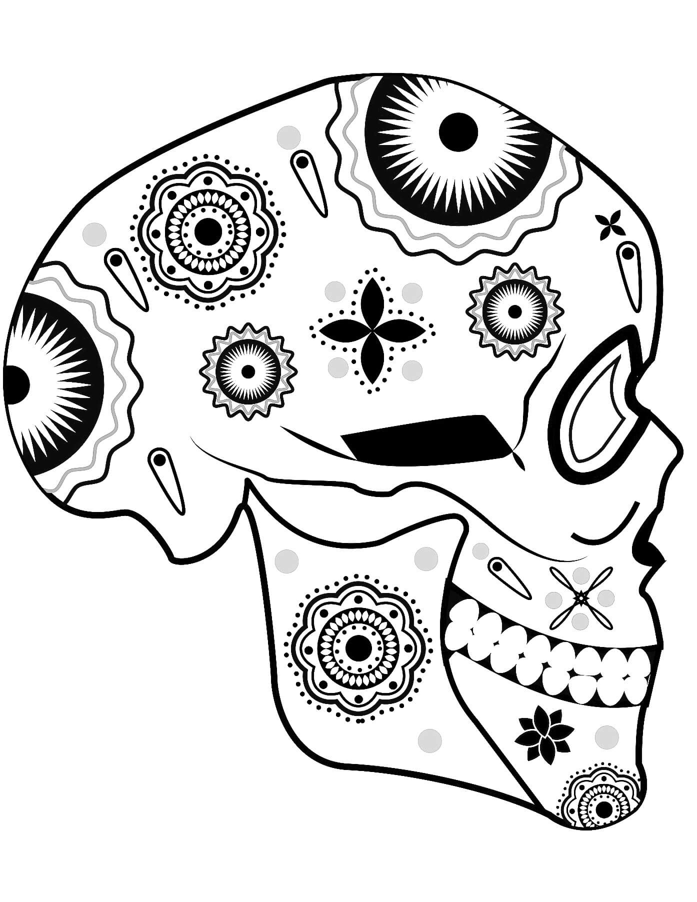 Sugar skull side view coloring page