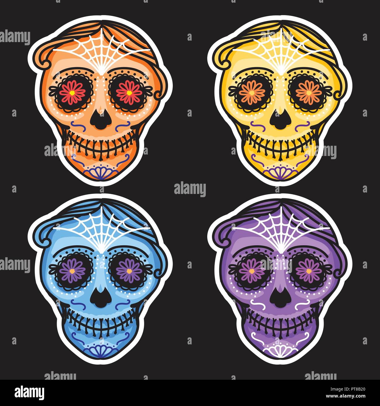 Set calavera sign dia de los muertos mexican day of the dead vector hand darwing illustration woman and man sticker stock vector image art