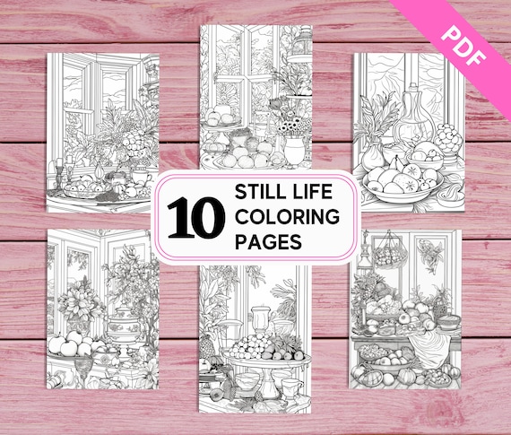 Still life coloring pages for kids and adults printable pdf pages a intricate coloring sheets perfect for stress relief