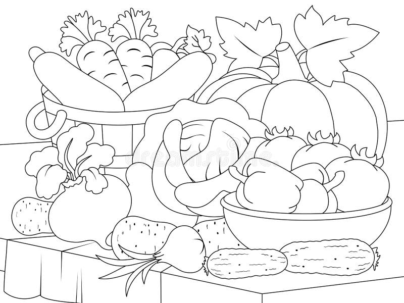 Still life of fruit vector page for printable children coloring book stock vector