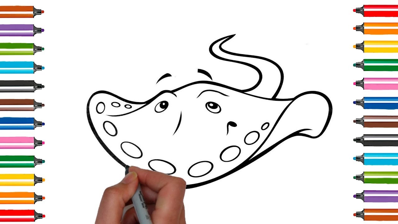 How to draw a stingray coloring pages for kid drawing and learn colors