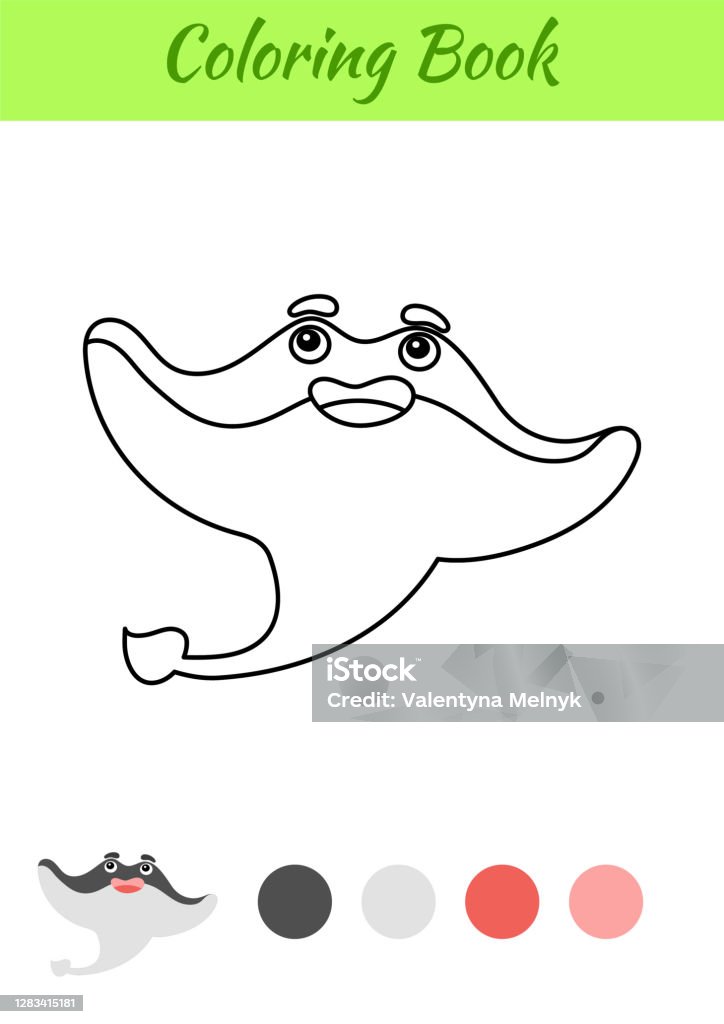 Coloring page happy stingray coloring book for kids educational activity for preschool years kids and toddlers with cute animal flat cartoon colorful vector illustration stock illustration