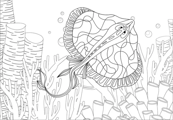 Staining coloring book coloring book picture mantle stingray zentangle style stock vector by bosonya