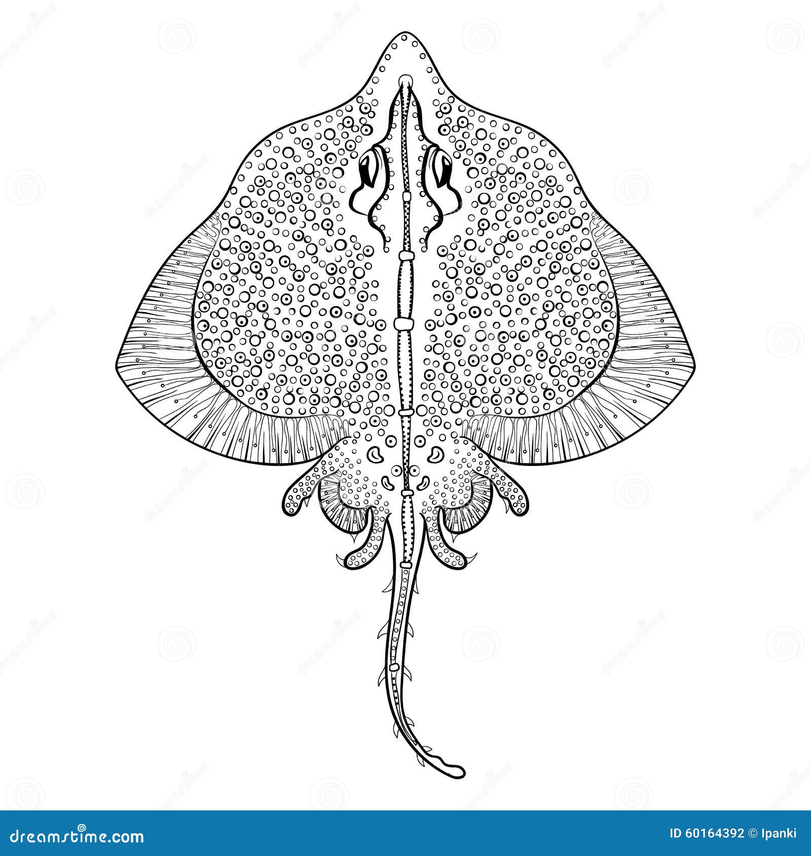 Zentangle stingray totem for adult anti stress coloring page stock vector