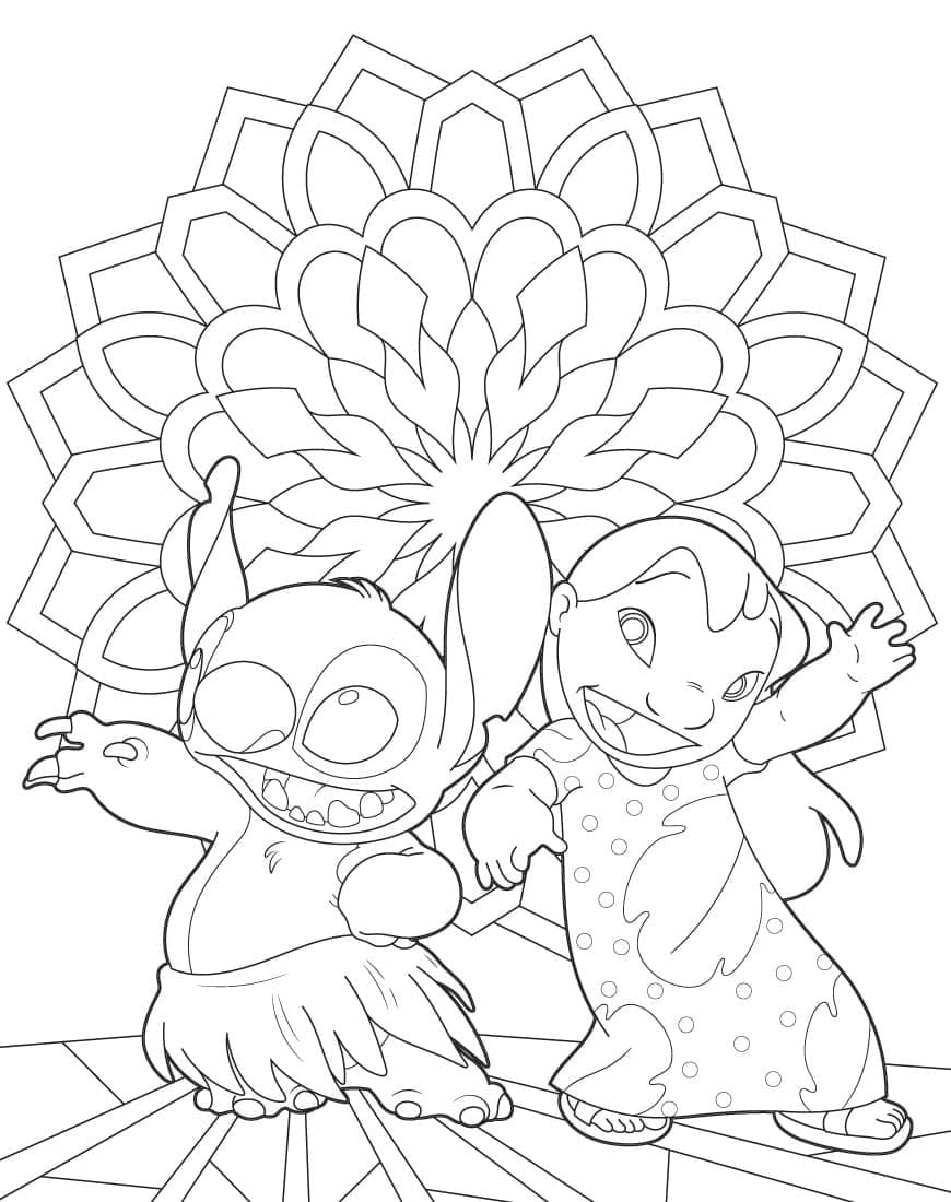 Lilo and stitch dancing coloring page