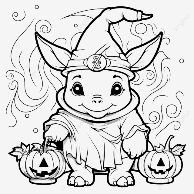 Coloring book with a cute rhino using costume witch halloween book drawing halloween drawing witch drawing png transparent image and clipart for free download