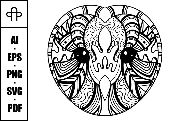 Owl barn head mandala zentangle coloring page illustration