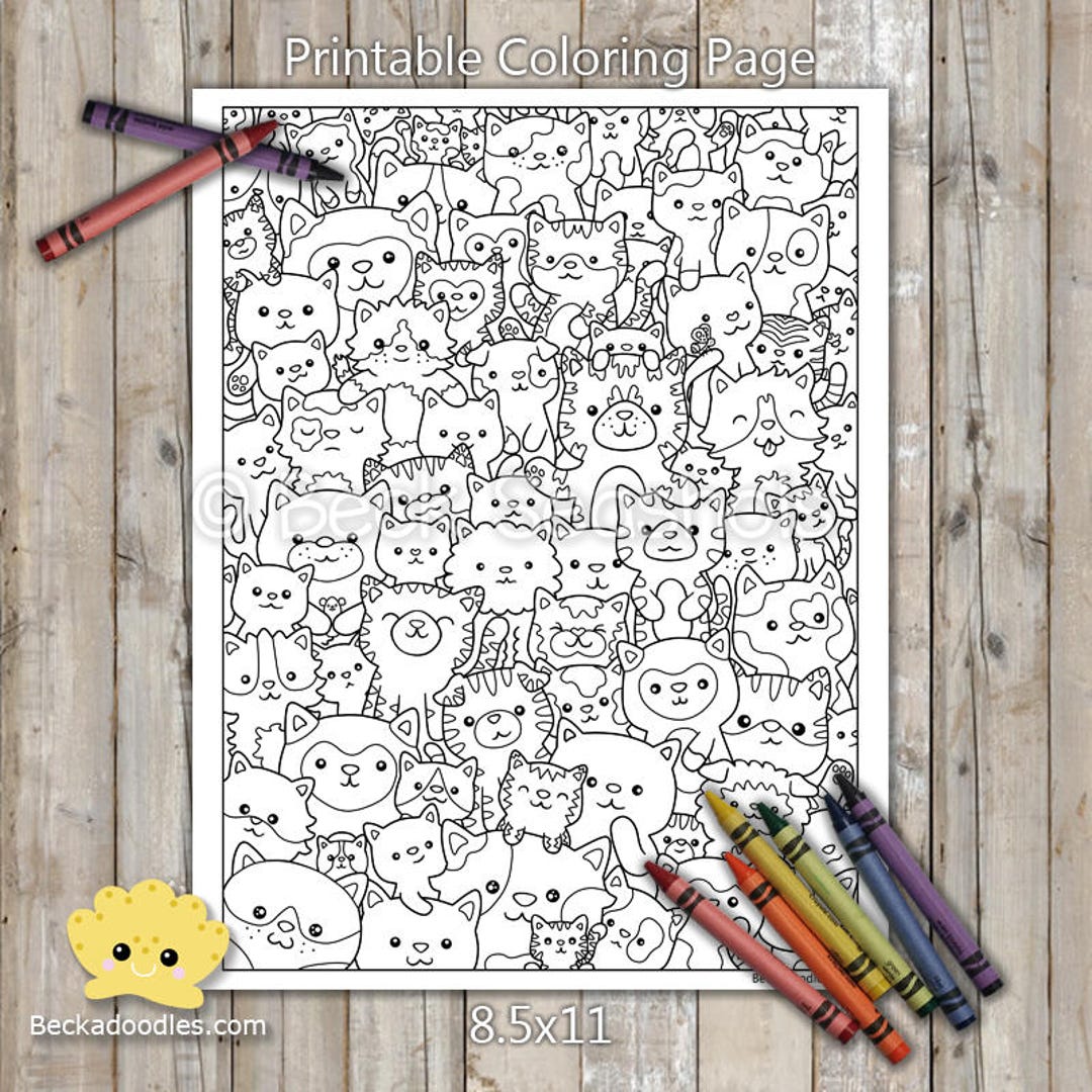 Printable cute kitty cats coloring page hand