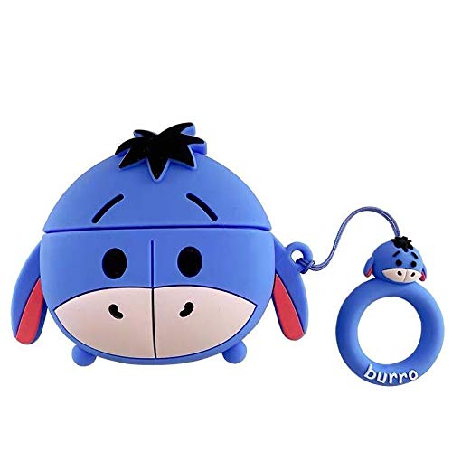 Ultra thick soft silicone case with finger ring holder for apple airpods st nd generation blue donkey eeyore anime animal d character adorable cute lovely fun funny women girls