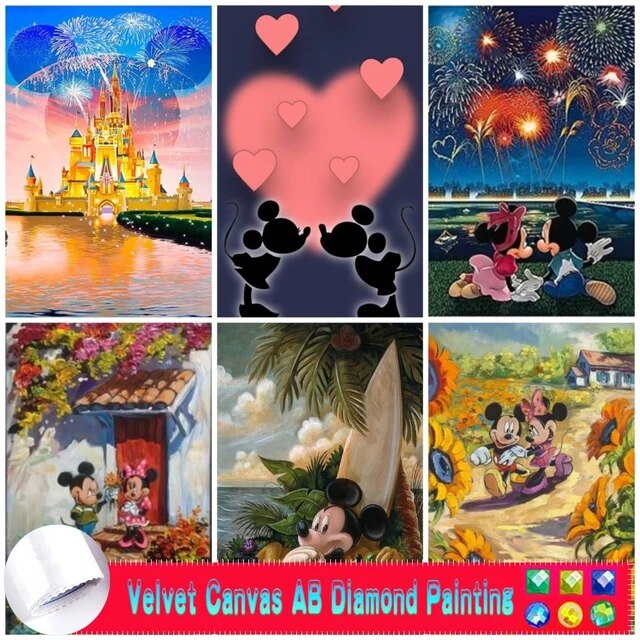 Diney ab velvet canva diamond painting mickey minnie cartoon cro titch d diamond embroidery moaic home decoration gift