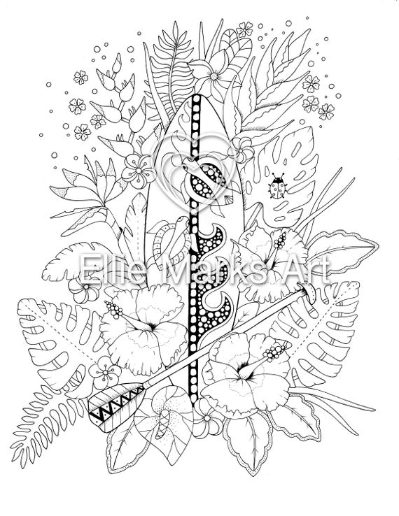 Flower surf coloring page