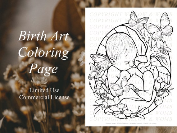 Instant download professional use coloring page pregnancy fetus adult coloring birth art birth affirmation pregnancy art
