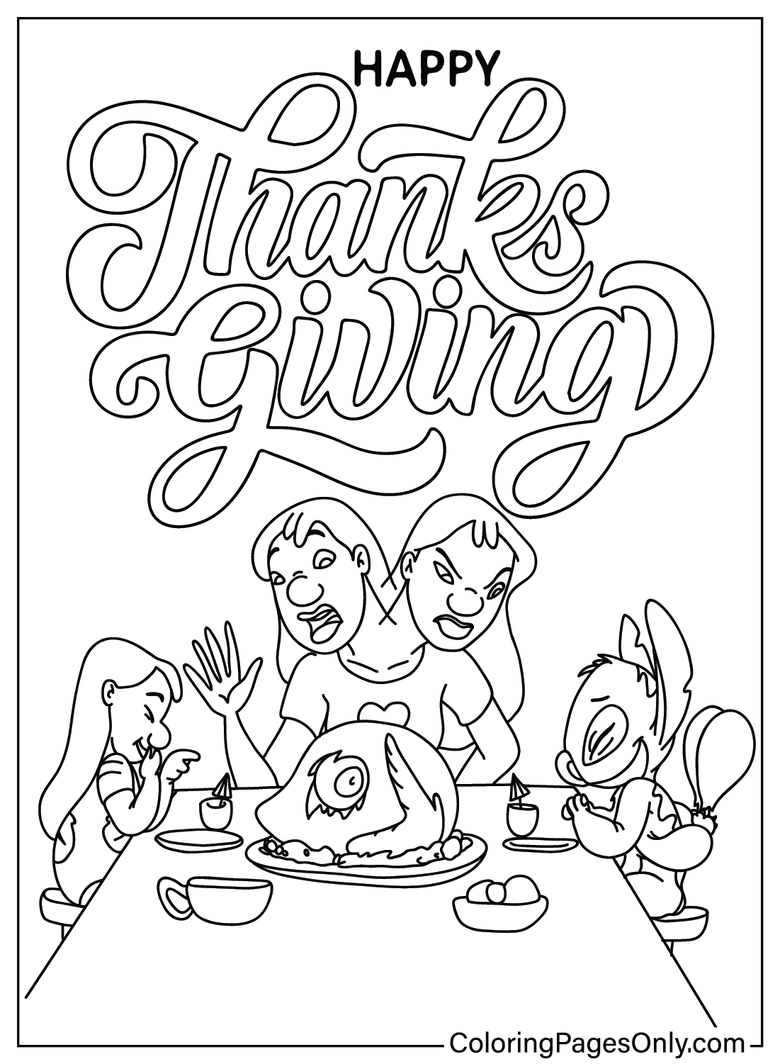 Lilo stitch thanksgiving coloring page