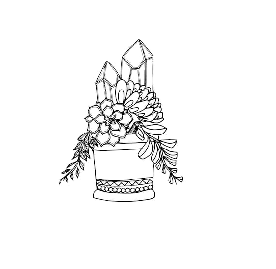 Succulents and crystals coloring page download now