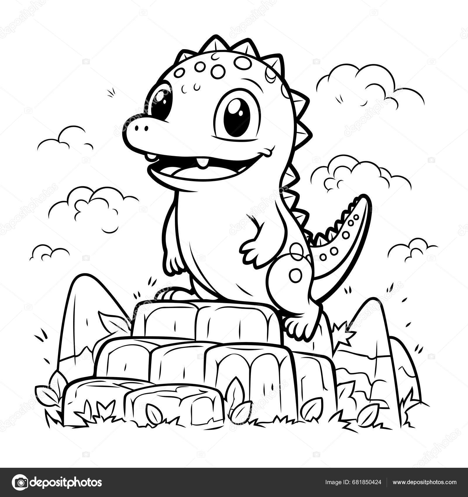 Vector illustration cute dinosaur stone coloring book children stock vector by ibrandify