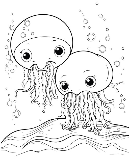 Premium vector jellyfishes sea stone coloring page