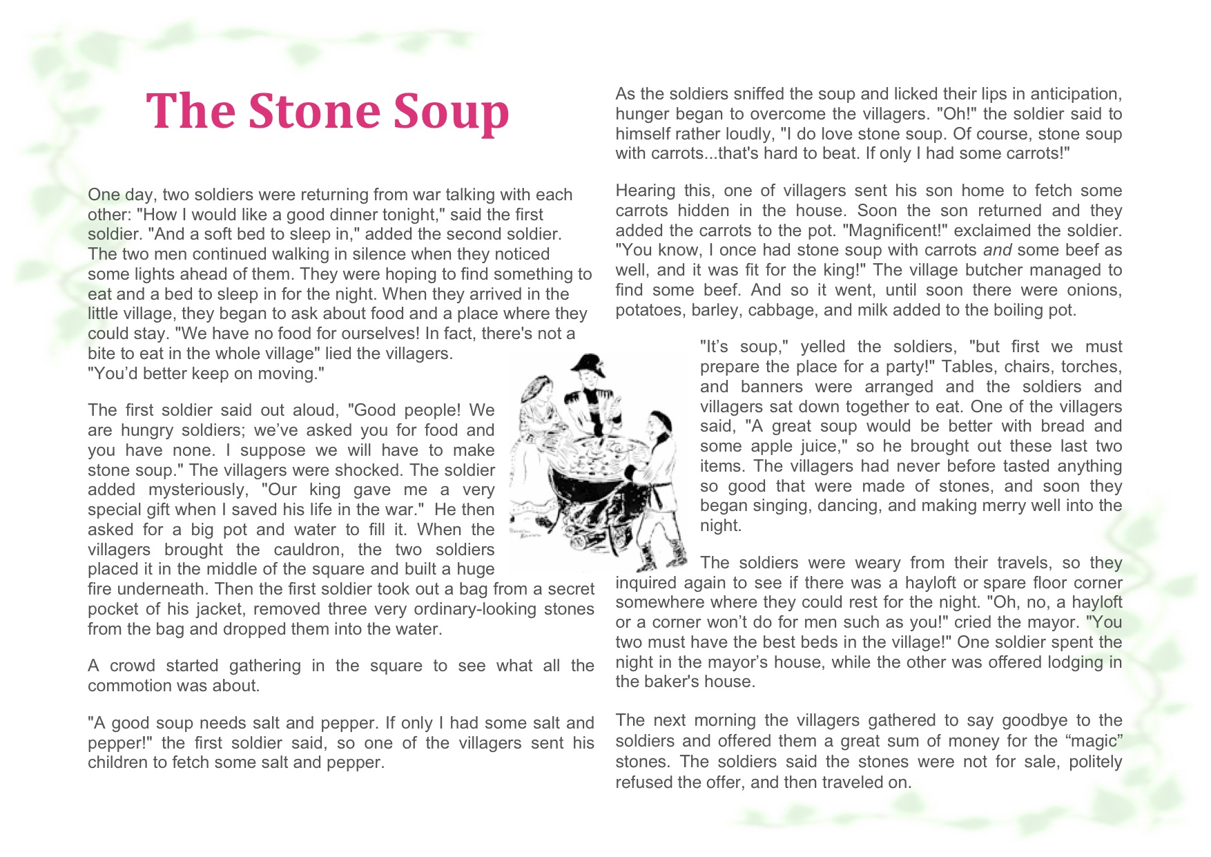 This week on sunday storytime âthe stone soupâ and activity sheets juzkidzme