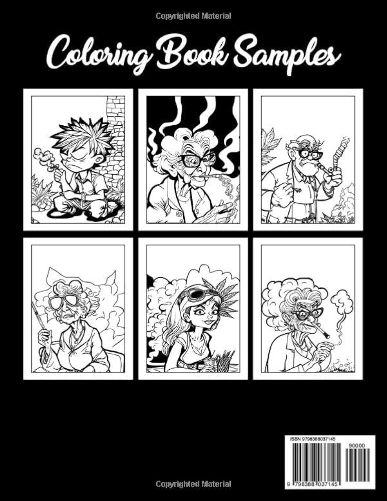 Cartoons stoner coloring book for adults trippy and fun designs with anime characters smoking weed and chilling