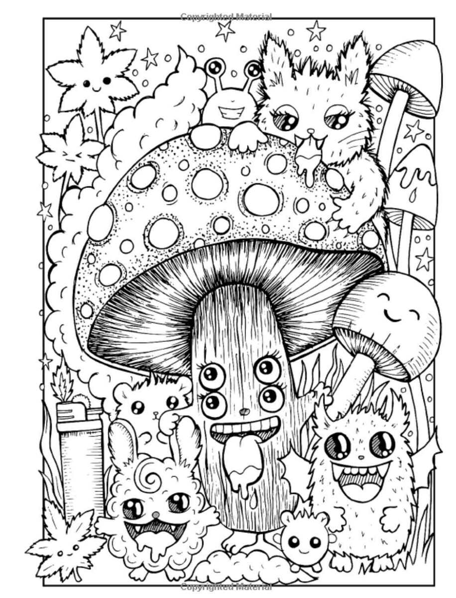 Psychedelic weird stoner adult colouring book mushroom hallucinogenic trippy dmt