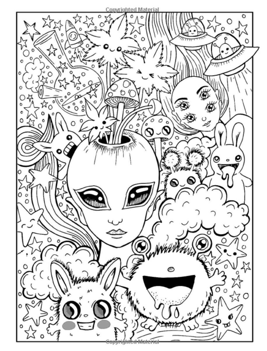 Psychedelic weird stoner adult colouring book mushroom hallucinogenic trippy dmt