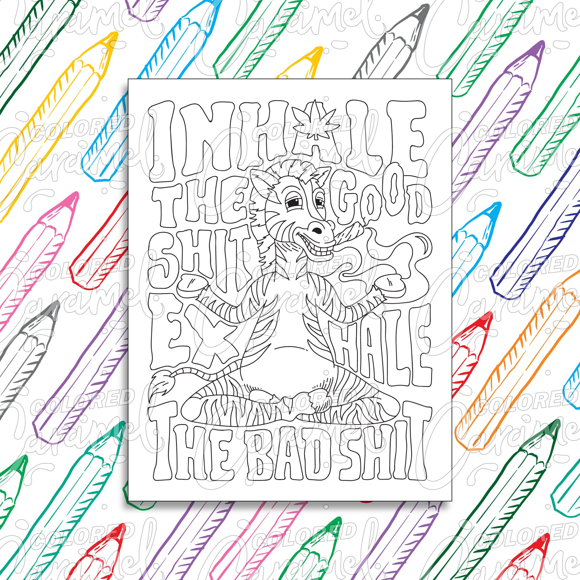 Stoner coloring page digital download pdf trippy funny and