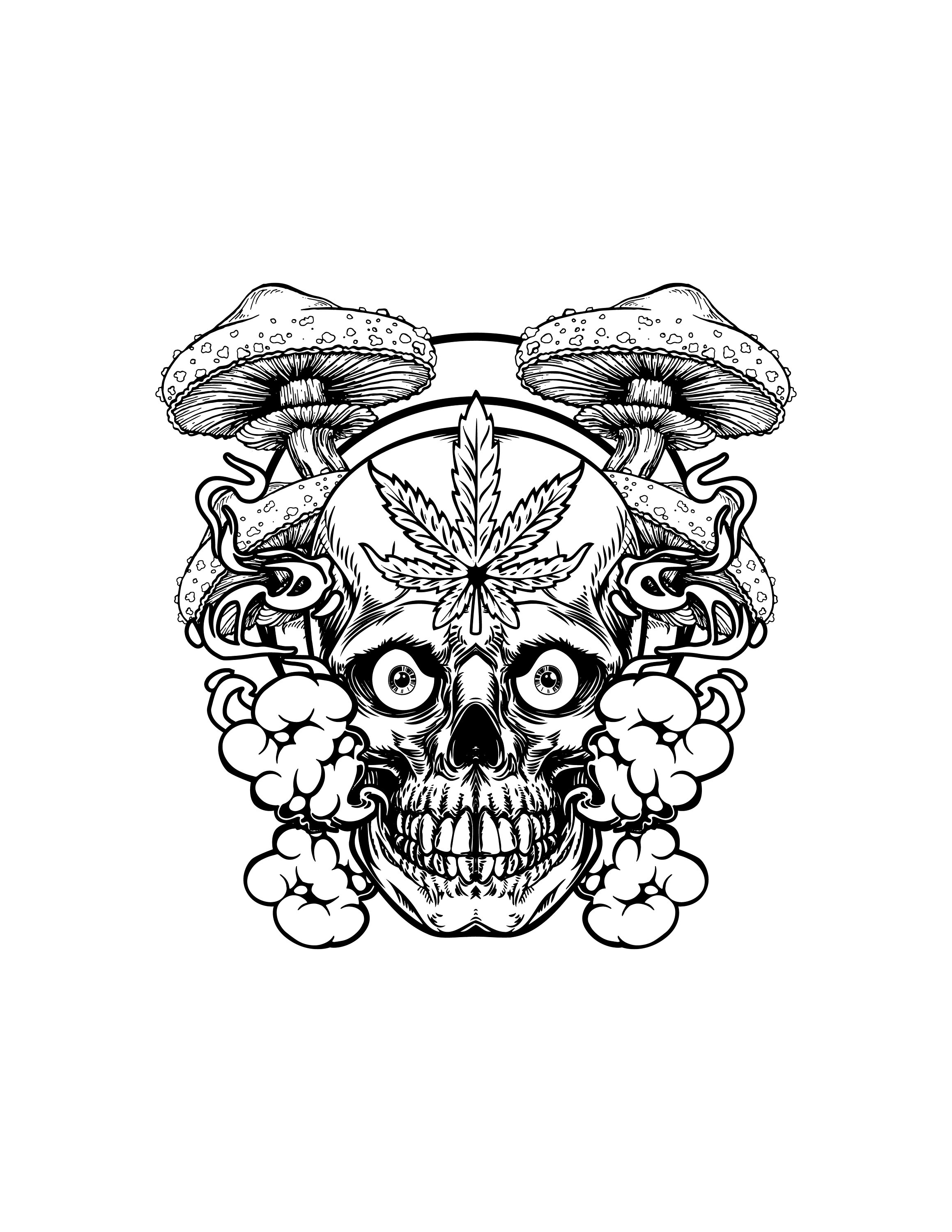 Trippy skull mushroom printable pdf trippy stoner digital download stoner coloring page