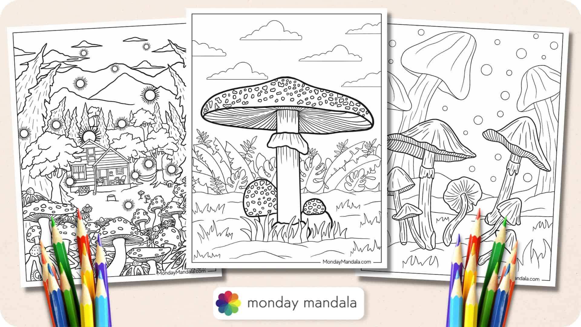 Mushroom coloring pages free pdf printables