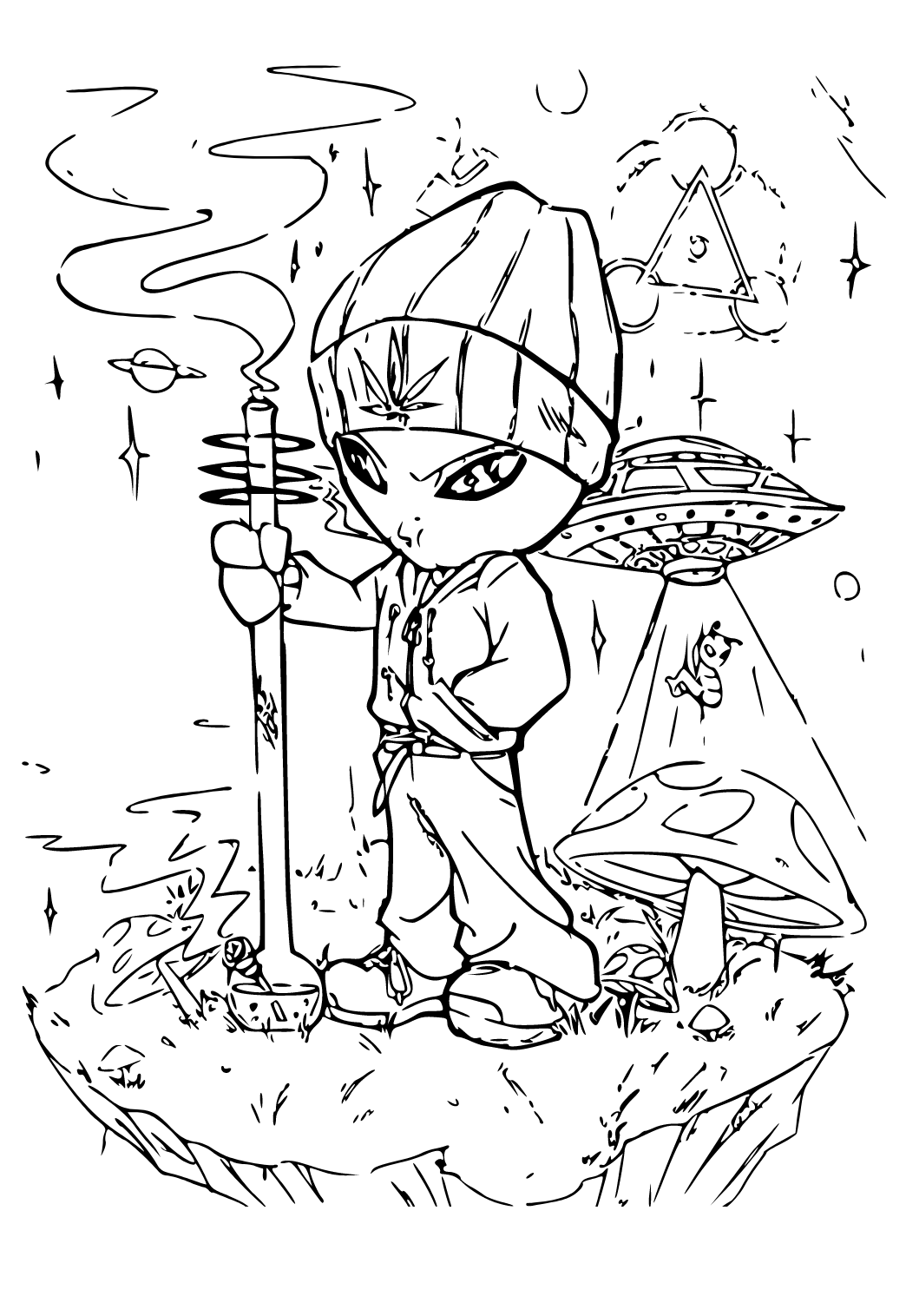 Free printable stoner mushroom coloring page for adults and kids