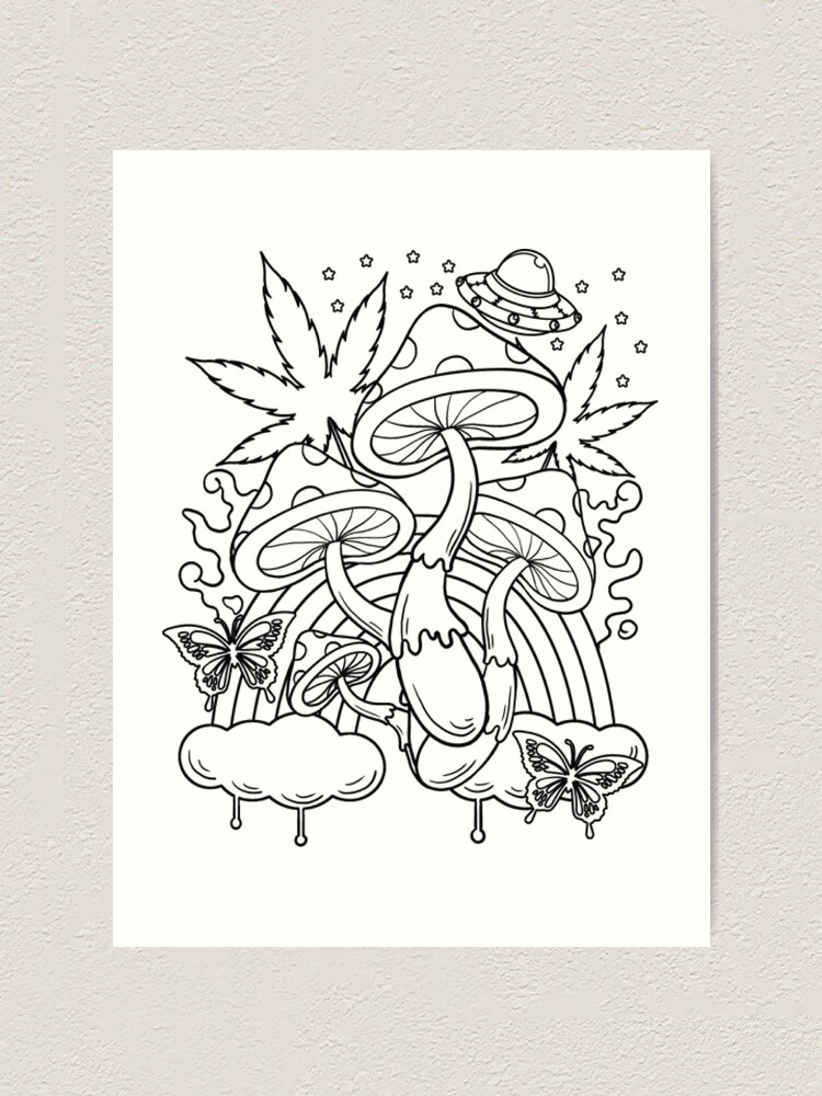 Trippy coloring magic mushroom art print for sale by ash ley