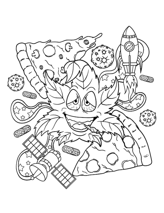 Printable trippy weed coloring page digital download stoner weeds cannabiss artwork