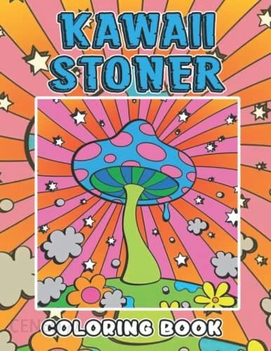 Kawaii stoner coloring book psychedelic coloring pages on black background with incredible mushroom get high cute creatures illustrations for adults