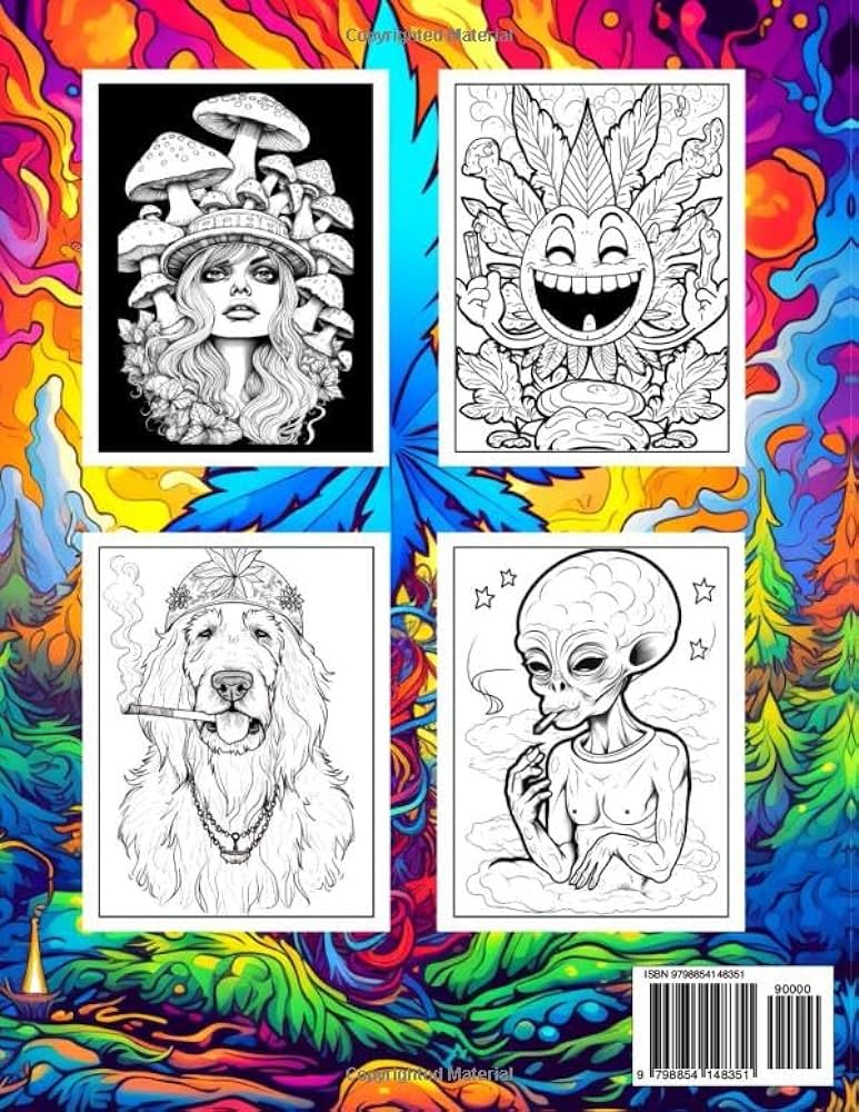Stoner coloring book for adults weed themed illustrated mushroom coloring book for adults
