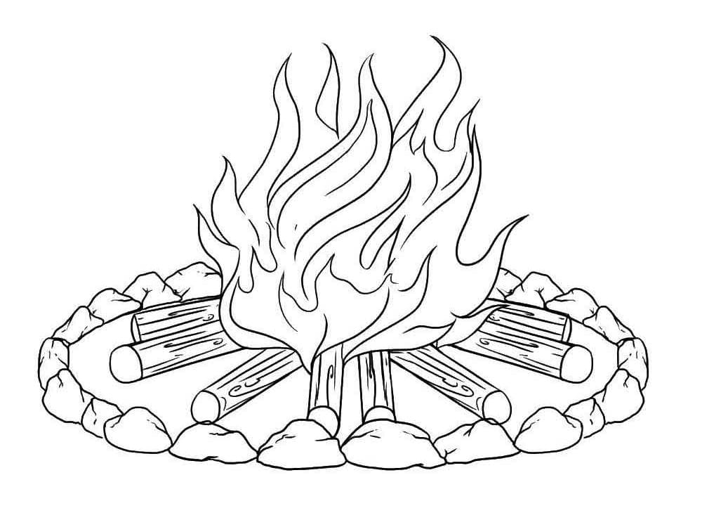 Bonfire with stones surrounded by coloring page