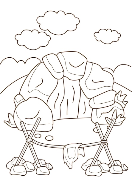 Premium vector ancient stone tools past era prehistoic era cartoon coloring pages activity for kids and adult