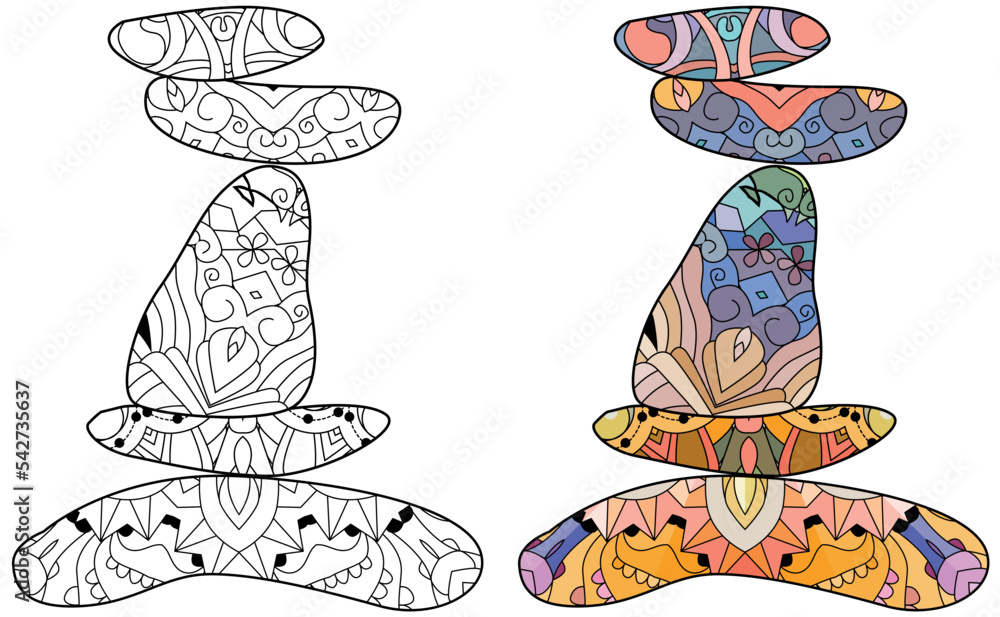 Vector illustration of balance made of decorative stones for coloring pages color and outline set vector