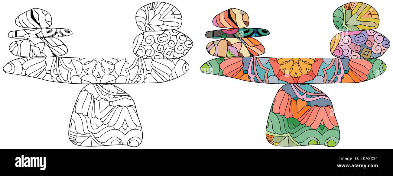 Balance concept zen stones flat design style for coloring pages color and outline set stock vector image art