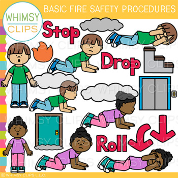 Stop drop and roll and basic fire safety procedures clip art by whimsy clips
