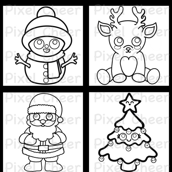 No color pdfs santa claus christmas tree reindeer and snowman