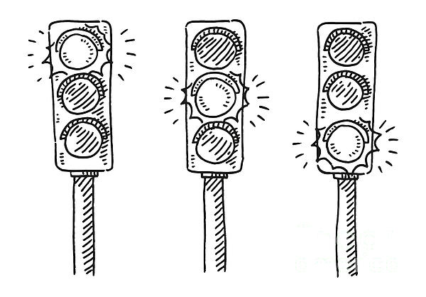 Traffic lights stop attention go drawing greeting card by frank ramspott