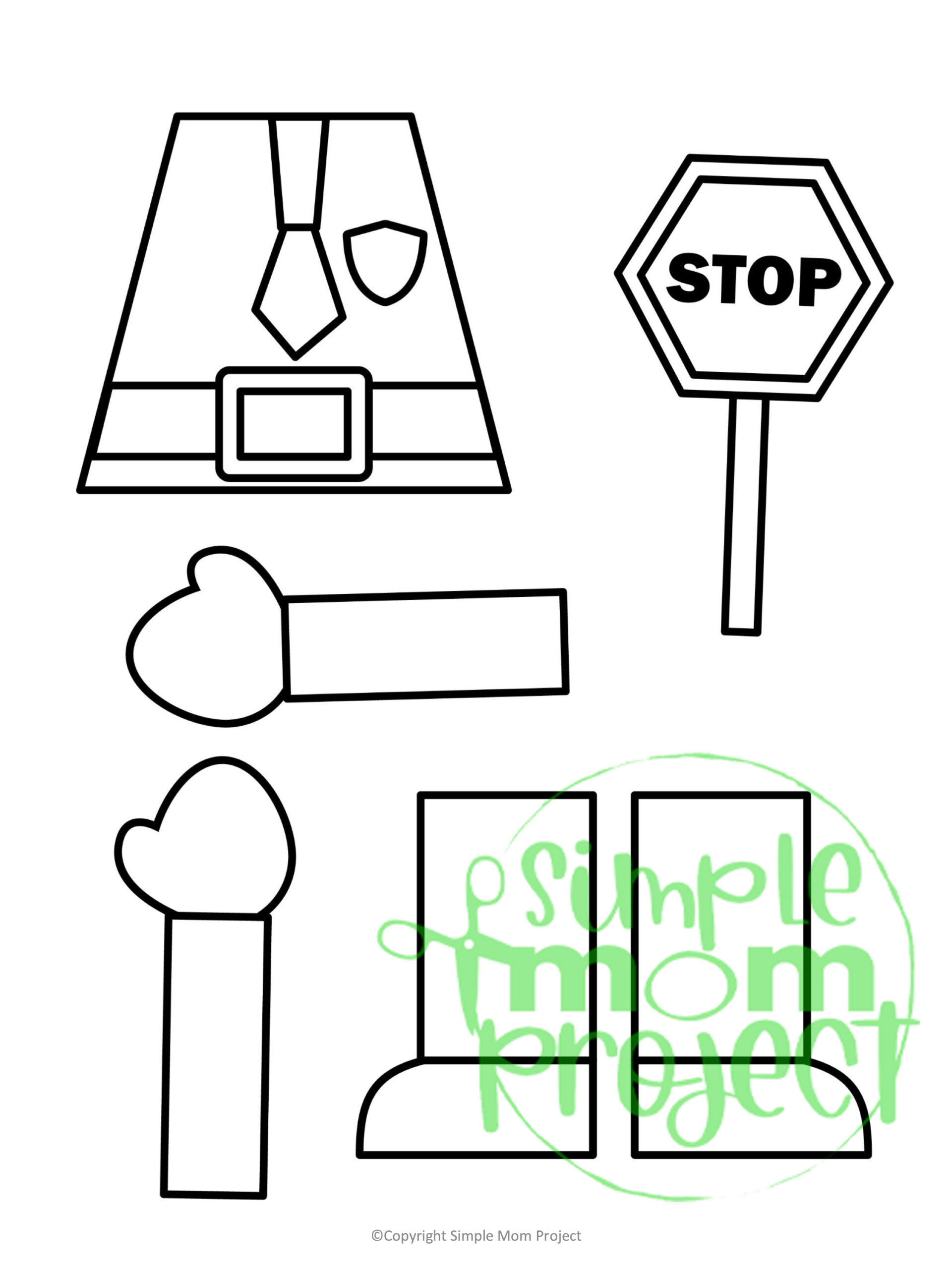 Police officer paper bag puppet craft template