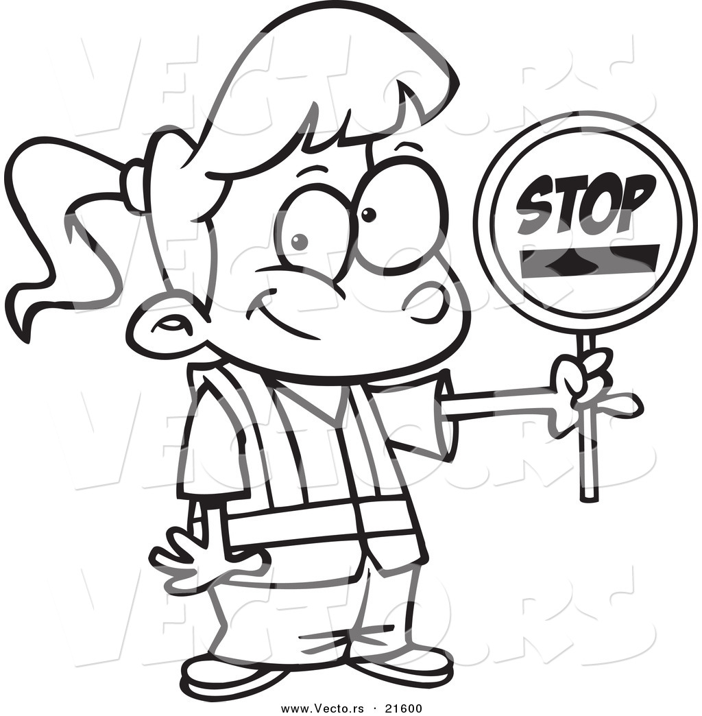 R of a cartoon patrol girl holding a stop sign
