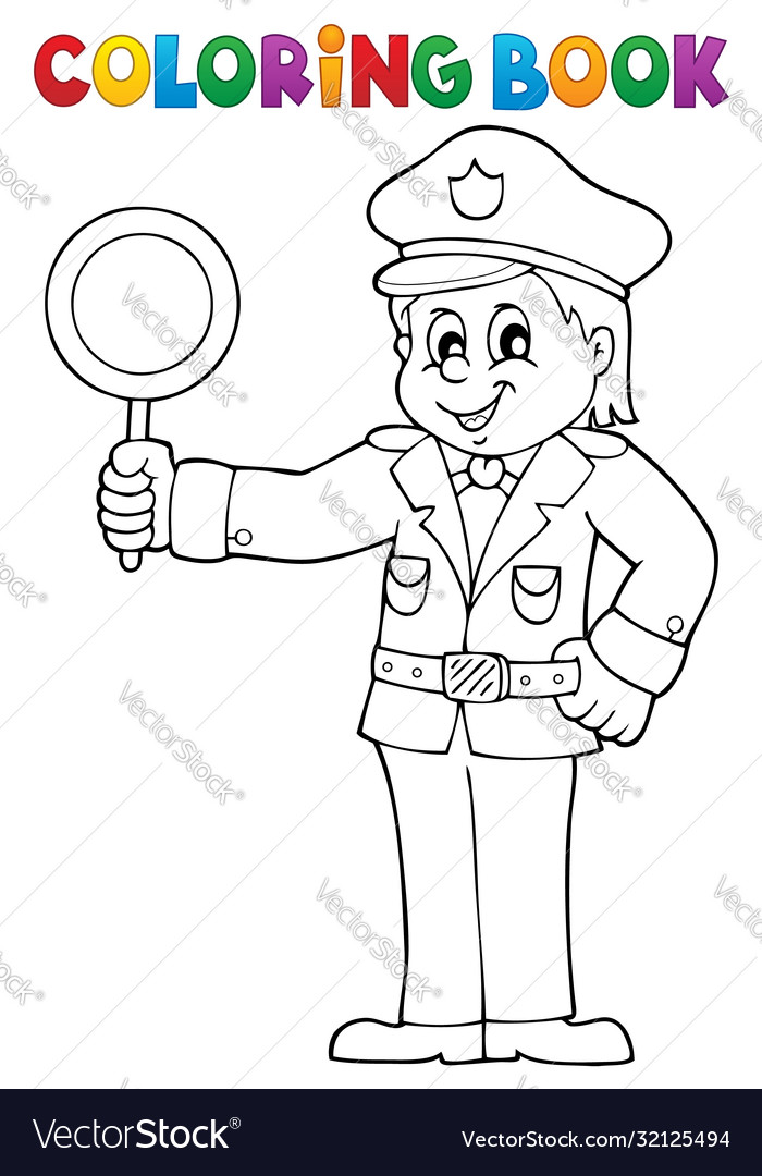 Coloring book policeman holds stop sign royalty free vector