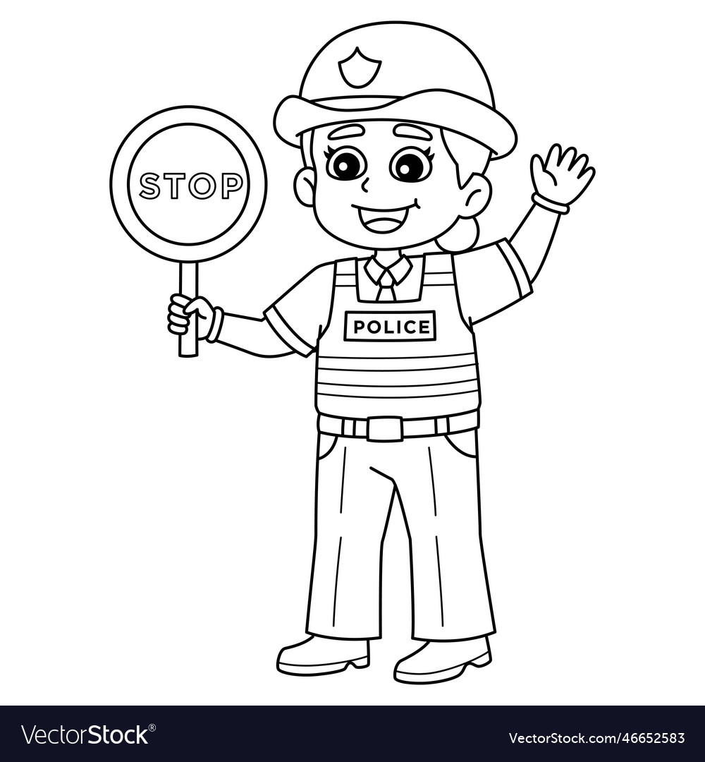 Police traffic officer isolated coloring page vector image