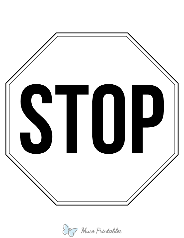 Printable black and white stop sign