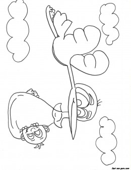 Stork flying with happy baby boy bundled coloring pages