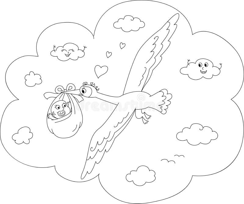 Cartoon stork coloring page stock vector