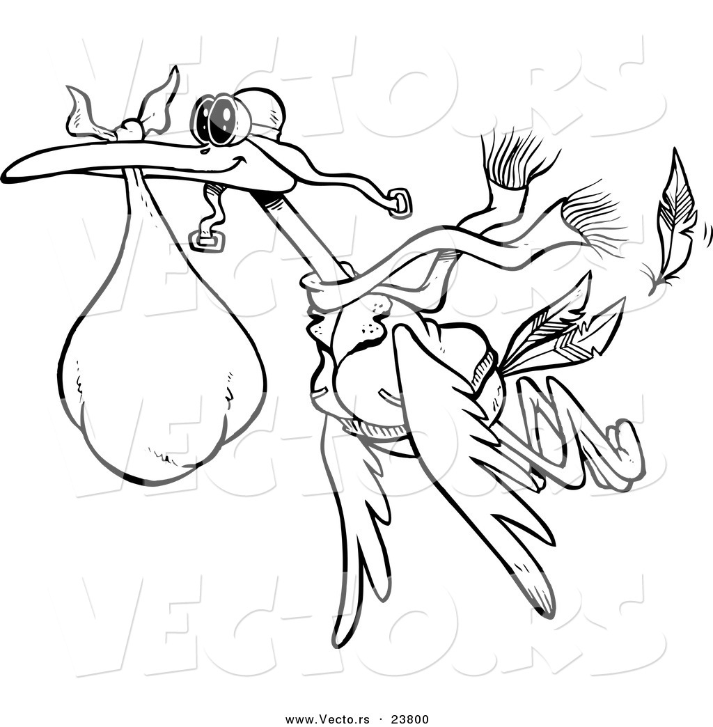R of a cartoon delivery stork